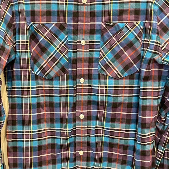Hurley Long Sleeve Button Down Shirt Purple Turquoise - Picture 4 of 10